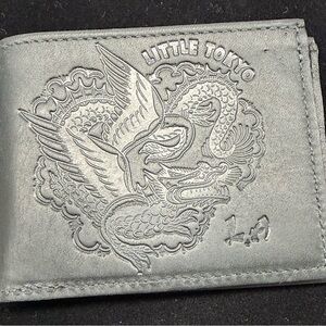 Little Tokyo Embossed black Leather Bi-Fold Wallet